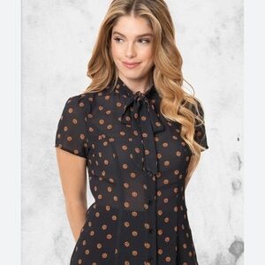 Unique Vintage Black Dress with Orange Pumpkin Design